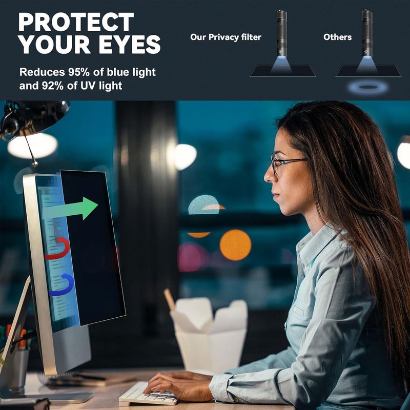 Vxaop [2 Pack] 24 Inch Computer Monitor Privacy Screen for 16:9 Aspect Ratio - Anti-Glare, Blue Light Filtering, Eye Protection, Removable Anti-Scratch Privacy Shield Screen 24in - Image 3
